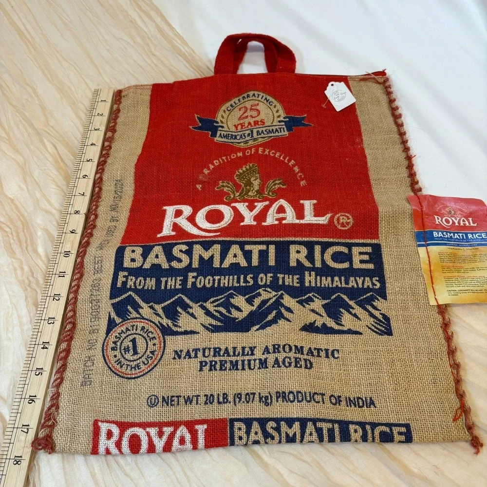 Purse Royal Basmati Rice Tote With Handles‎ and Zipper, Burlap Bag, 20 lb size